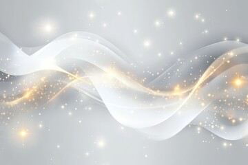 Poster - Flowing light waves dance gracefully across a soft gray background, illuminating the serene atmosphere with sparkling brilliance. Generative AI
