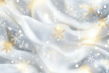 Poster - Enchanting winter wonderland with shimmering snowflakes dancing on soft white fabric. Generative AI