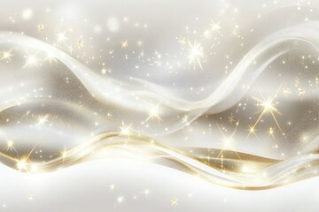 Poster - Sparkling wisps of golden light dance across a soft white background, creating a dreamy and enchanting atmosphere of elegance. Generative AI