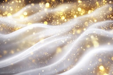 Poster - Luxurious curves of shimmering fabric create a dreamy backdrop with golden sparkles dancing in the light. Generative AI