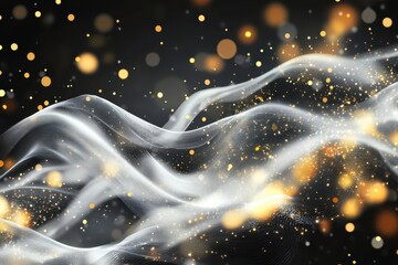Poster - Waves of luminous light dance gracefully in a dark space, creating a magical atmosphere filled with shimmering particles. Generative AI