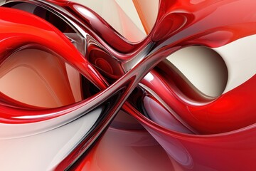 Poster - Vibrant swirls of crimson and silver intertwine to create a mesmerizing abstract design full of dynamic energy. Generative AI