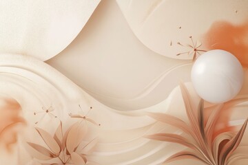 Poster - Abstract composition with soft waves and delicate botanical elements in warm tones, inviting tranquility and harmony. Generative AI