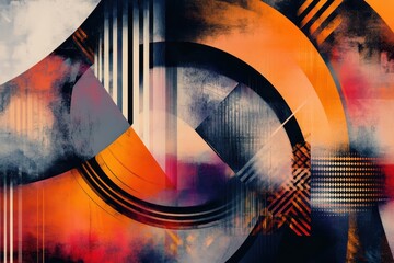 Poster - Dynamic interplay of colors and shapes evokes a vibrant urban landscape of abstract expressionism at dusk. Generative AI
