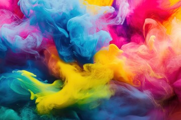 Poster - Vibrant swirls of color dance in the air, creating a mesmerizing display of hues and shades at twilight in an artistic studio. Generative AI