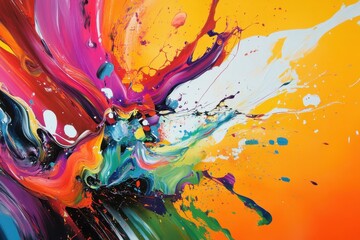 Poster - Colorful explosion of paint splashes blending brilliantly on a vibrant canvas creating a dynamic artistic masterpiece. Generative AI