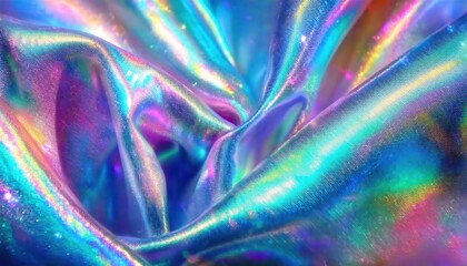 Aufkleber - iridescent holographic fabric with shimmering folds in blue, pink, and purple tones for digital background and design 

