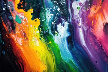 Poster - Vibrant abstract art created with fluid paints evokes feelings of joy and energy in a burst of colors on canvas. Generative AI