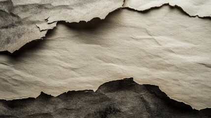 Poster - A close-up shot of torn paper, capturing the texture and intricate details of the jagged edges, creating a compelling background for creative studio design projects.