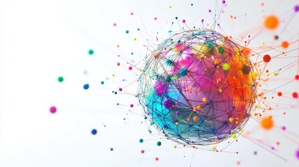 Poster - A colorful abstract sphere, connected by vibrant lines and nodes, evoking the concept of a digital or neural network on a white background