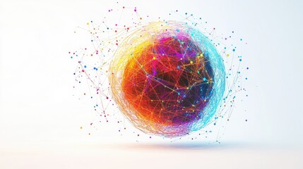 Poster - A colorful abstract sphere, connected by vibrant lines and nodes, evoking the concept of a digital or neural network on a white background