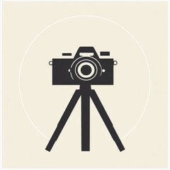 Aufkleber - elegant black camera icon on tripod with a circular frame, perfect for photography branding.