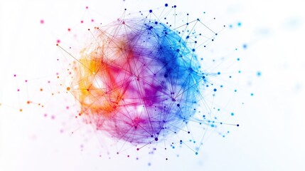 Poster - A dynamic abstract network sphere, with colorful connections and nodes on a clean white background, evoking concepts of communication and connectivity