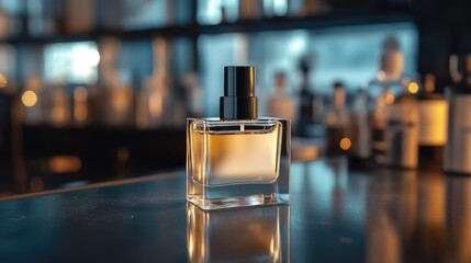 Aufkleber - A luxurious modern perfume bottle placed elegantly on a lab counter, showcasing cutting-edge design and precision in the art of fragrance making