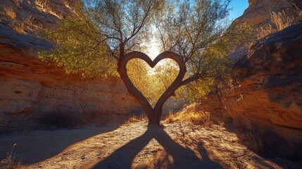 Aufkleber - A majestic tree casting a heart-shaped shadow in the sun, creating a serene and heartwarming atmosphere in nature