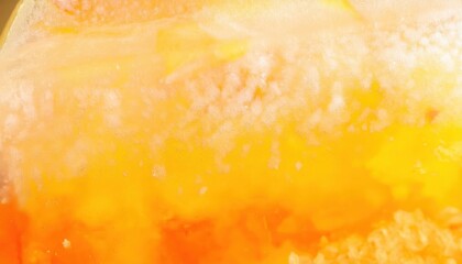 Poster - macro shot of frozen orange and yellow citrus fruit slice with icy texture, abstract vibrant background for food concepts

