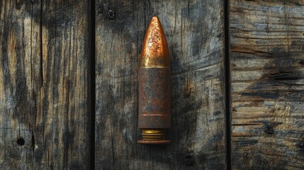 Aufkleber - A rusty ammunition shell and weathered wooden background create a war relic scene, evoking a sense of history, conflict, and the passage of time in a grunge-inspired style