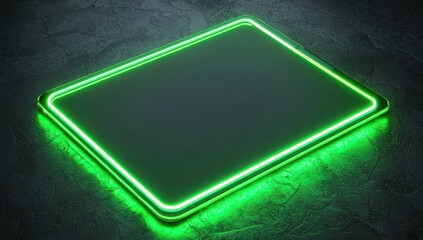 Modern 3D tablet mockup with a neon green border, perfect for tech product showcases.