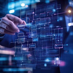 Man Interacting with Digital Interface for Data Management and Analysis