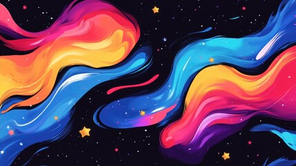 Poster - A striking abstract design with bold colors, stars, and dynamic paint splashes on a dark backdrop, ideal for creative expression and visual projects