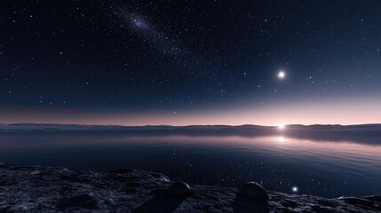 Poster - A tranquil view of a distant asteroid belt, illuminated by distant stars, capturing the serenity of a cosmic night and the vast beauty of outer space.