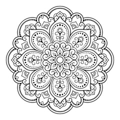 Wall Mural - circular pattern in form of mandala with flower for henna, mehndi, tattoo, decoration. decorative or