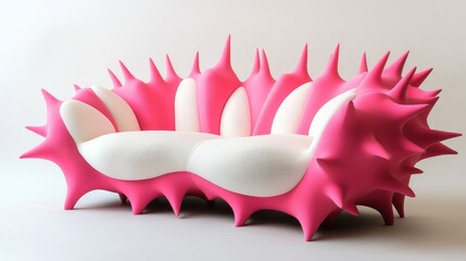 Poster - Featuring an abstract spiky design in pink and white, this couch offers an imaginative exploration of modern aesthetics, inviting viewers to rethink traditional furniture concepts.