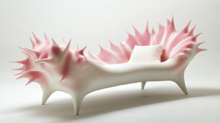 Poster - Featuring an abstract spiky design in pink and white, this couch offers an imaginative exploration of modern aesthetics, inviting viewers to rethink traditional furniture concepts.