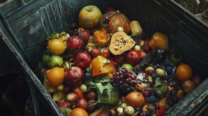Poster - Fresh food, in perfect condition, carelessly thrown into a dumpster, captured through generative AI to highlight the issue of food waste in society