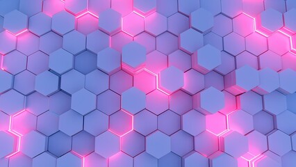 Poster - Dynamic hexagonal patterns with neon glow digital space graphic design futuristic vibe close-up view abstract art