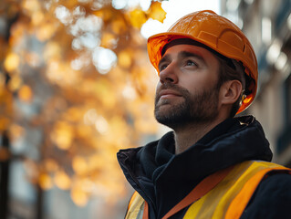 Poster - portrait of an inspired builder . Generative AI
