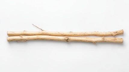 Poster - Thin dried branches resting horizontally on pristine white surface, forming minimalist natural pattern with delicate twiggy texture