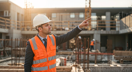 Poster - the foreman inspects the construction site . Generative AI