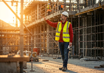 Poster - the foreman inspects the construction site . Generative AI