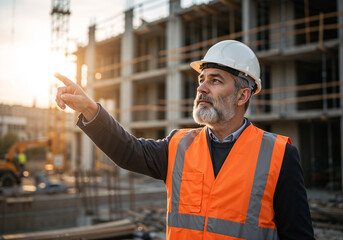 Poster - the foreman inspects the construction site . Generative AI