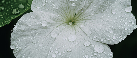 Leinwandbilder - Macro shot of white flower with raindrops, showcasing organic freshness