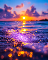 Wall Mural - sunset ocean wave splash