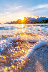 Wall Mural - tropical sunset beach waves