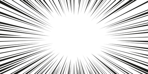 Poster - Comic speed lines radiating from central space on white background. Black dynamic straight strokes extend outward for manga effect. Classic action burst pattern for motion emphasis or explosive moment