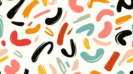 Poster - Vibrant brushstrokes weaving organic patterns across white surface, blending colorful abstract shapes in dynamic, playful composition