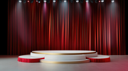 Poster - large stage with red curtains and spotlight, perfect for performances and events