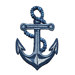 anchor with rope embroidery patch logo, navy blue, sailor theme on the png background. –