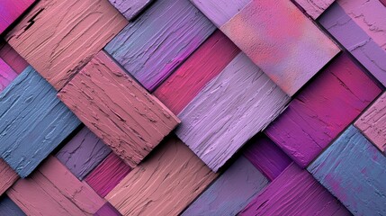 Poster - a colorful wall made of wood with pink, purple, and blue blocks