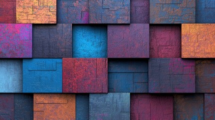 Poster - a colorful wall made of square blocks