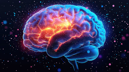 Fototapete - vibrant, futuristic digital brain illustration with glowing neural connections and cosmic background