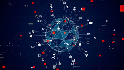 Poster - Communication network concept in cyberspace. Abstract background.