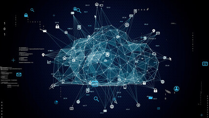 Poster - Cloud computing concept. Software as a Service. SaaS. Communication network.