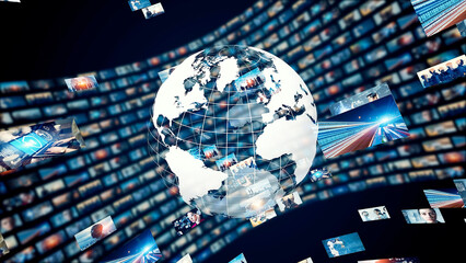Aufkleber - Global communication network concept. Internet movie. Video distribution service. Streaming video. 