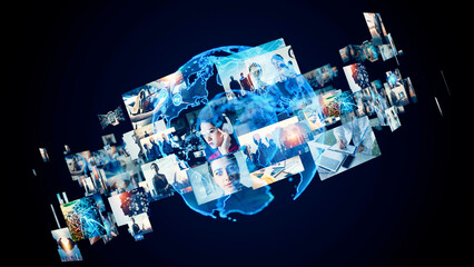 Aufkleber - Global communication network concept. Internet movie. Video distribution service. Streaming video. 