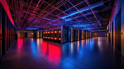 Poster - A large room with many computers and lights